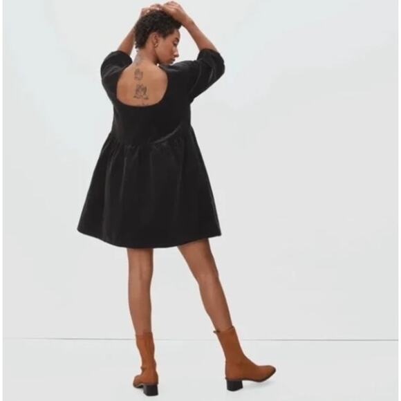 Everlane The Corduroy Mini Dress in Black Puff Sleeve Oversized Babydoll Size M - Picture 3 of 14